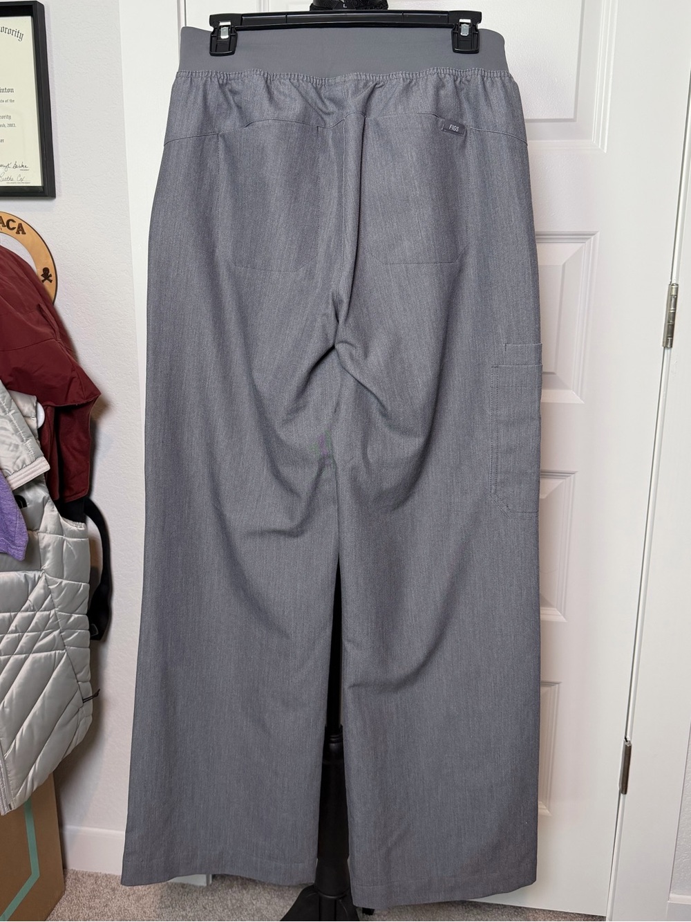 Figs Women's Wide Leg Scrub Pants in Gray with Teal Drawstring - Picture 2 of 6